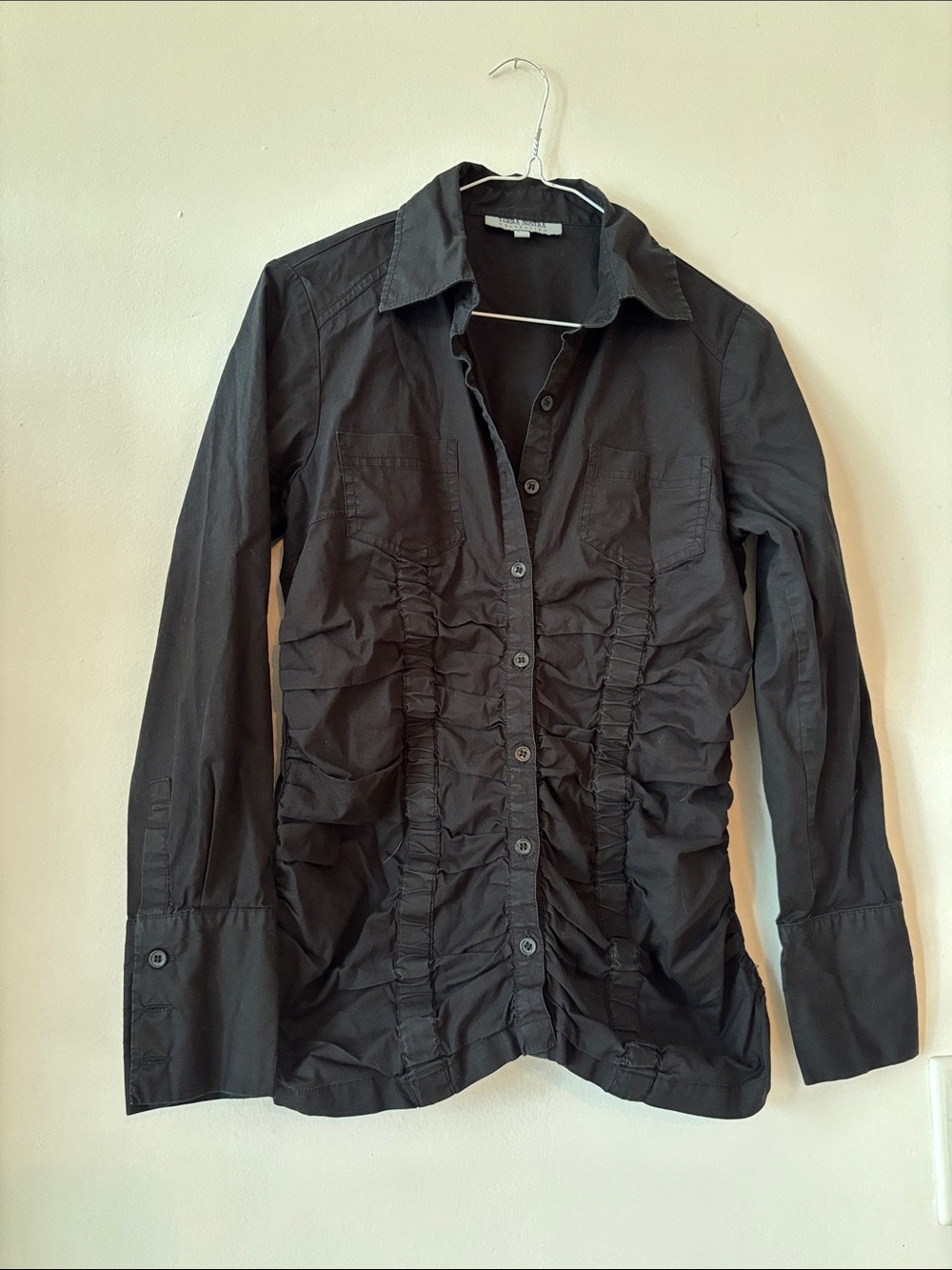 Black Ruched Button-Front Shirt Jacket by